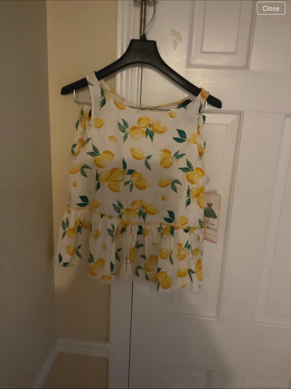 Rare Editions White Yellow Lemon Print Peplum Top with shorts
